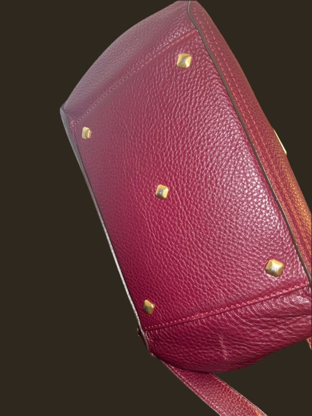 MCM München Burgundy Pebbled Leather Boston Satchel Crossbody Bag Gold Hardware - Picture 13 of 14